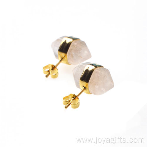 Crystal Healing Hexagon Pyramid Gemstone Stud Earrings